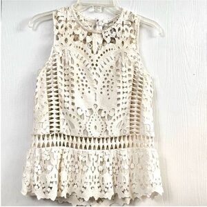 Sea Cream Lace Sleeveless Peplum Blouse